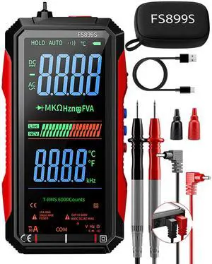 FS899S Smart Digital Multimeter, Automatic True RMS 6000 Counts, USB Rechargeable Voltmeter Ohmmeter with Full-Color LCD, Voice Broadcast & NCV, Volts Amp Ohm Tester for Automotive & Electricians FS899S Smart Digital Multimeter, Automatic True RMS 6000 Counts, USB Rechargeable Voltmeter Ohmmeter with Full-Color LCD, Voice Broadcast & NCV, Volts Amp Ohm Tester for Automotive & Electricians