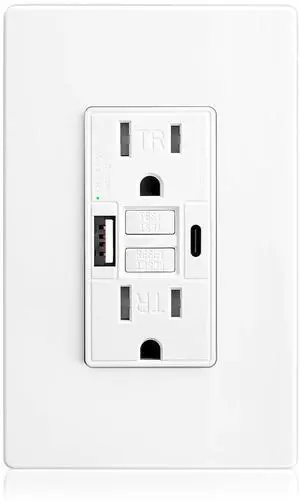 GFCI Outlet 15 Amp, ETL Listed, Charging Power Outlet with USB C & USB A Ports, Tamper-Resistant, Self-Test GFI Receptacles, LED Indicator, with Screwless Decor Wall Plates GFCI Outlet 15 Amp, ETL Listed, Charging Power Outlet with USB C & USB A Ports, Tamper-Resistant, Self-Test GFI Receptacles, LED Indicator, with Screwless Decor Wall Plates