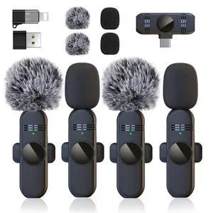 4 Wireless Lavalier Microphones Systems for iPhone Android Phone Pad Computer, Pro Clip On Mini Lapel Mics Little for Content Creators Video Recording Vlogging Podcast Stream, 48KHz 24Bit 4 Wireless Lavalier Microphones Systems for iPhone Android Phone Pad Computer, Pro Clip On Mini Lapel Mics Little for Content Creators Video Recording Vlogging Podcast Stream, 48KHz 24Bit