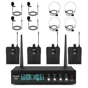 Lapel Microphones 4 Channel UHF Wireless Microphone System with 4 Lavalier 4 Headset Mics, Metal Receiver for Singing Meeting Church Wedding Event TV Speaker (4 Bodypack, 262ft Range) Lapel Microphones 4 Channel UHF Wireless Microphone System with 4 Lavalier 4 Headset Mics, Metal Receiver for Singing Meeting Church Wedding Event TV Speaker (4 Bodypack, 262ft Range)