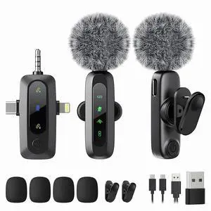 Wireless Mini Microphone for iPhone/Android/Camera, 2 Pack Lavalier Lapel Mic for Audio Video Recording, Clip on Content Creator Microphones for YouTube Tiktok Podcast Vlogging Interviews Wireless Mini Microphone for iPhone/Android/Camera, 2 Pack Lavalier Lapel Mic for Audio Video Recording, Clip on Content Creator Microphones for YouTube Tiktok Podcast Vlogging Interviews