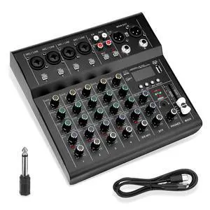6-Channel Audio Mixer for Beginners, Easy Setup DJ Mixer with Bluetooth, USB/MP3 Sound Card, DSP Effects & 48V Phantom Power, Compact Mixing Console for Karaoke, Podcast & Streaming 6-Channel Audio Mixer for Beginners, Easy Setup DJ Mixer with Bluetooth, USB/MP3 Sound Card, DSP Effects & 48V Phantom Power, Compact Mixing Console for Karaoke, Podcast & Streaming