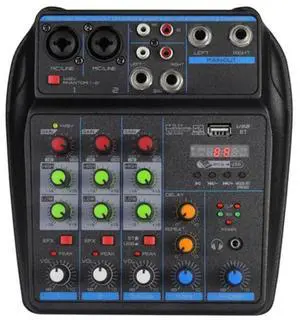 DJ Audio Mixer, DJ Mixers 4 Channel Sound Board with Bluetooth, Sound Mixer Board XRL/1/4" Interface, USB/MP3 Computer Input 48V Phantom Power Stereo DJ Studio Streaming KTV Stage DJ Audio Mixer, DJ Mixers 4 Channel Sound Board with Bluetooth, Sound Mixer Board XRL/1/4" Interface, USB/MP3 Computer Input 48V Phantom Power Stereo DJ Studio Streaming KTV Stage