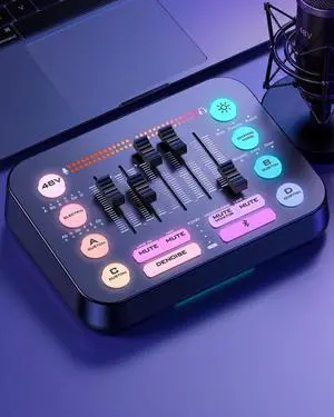 Gaming Audio Mixer with 48V Phantom Power - USB Sound Board for PC, PS5 and Mac Gaming Audio Mixer with 48V Phantom Power - USB Sound Board for PC, PS5 and Mac