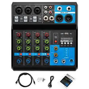 Professional Mini Audio DJ Mixer, 5 Channel Bluetooth Controller Sound Board Console System, USB Interface, 2 XLR Mic/Line, MP3 Player w/48V Phantom For Karaoke Stereo live Studio Streaming Recording Professional Mini Audio DJ Mixer, 5 Channel Bluetooth Controller Sound Board Console System, USB Interface, 2 XLR Mic/Line, MP3 Player w/48V Phantom For Karaoke Stereo live Studio Streaming Recording
