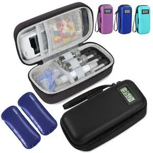 Temperature Display Insulin Travel Case, 2PCS Ice Packs, Black Temperature Display Insulin Travel Case, 2PCS Ice Packs, Black