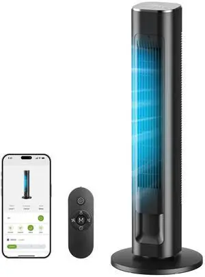 Smart Tower Fan with Remote, WiFi/App/Voice Control, 25dB, Black Smart Tower Fan with Remote, WiFi/App/Voice Control, 25dB, Black