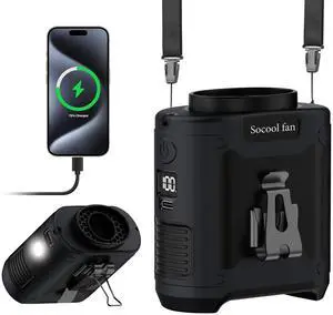 10000mAh Portable Waist Fan Clip on Wearable Belt Personal Fan Rechargeable Battery operated With 5 Speeds & Flashlight Neck Hands-Free 40H Cooling For Outdoor Camping Travel (Black) 10000mAh Portable Waist Fan Clip on Wearable Belt Personal Fan Rechargeable Battery operated With 5 Speeds & Flashlight Neck Hands-Free 40H Cooling For Outdoor Camping Travel (Black)