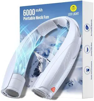Portable Neck Fan with Reading Light, 6-Speed Wearable Fan, 6000mAh USB-C Rechargeable Hands Free Fan, Summer Gifts for Men Women, for World Cup, Outdoor Work, Travel, Camping - White Portable Neck Fan with Reading Light, 6-Speed Wearable Fan, 6000mAh USB-C Rechargeable Hands Free Fan, Summer Gifts for Men Women, for World Cup, Outdoor Work, Travel, Camping - White