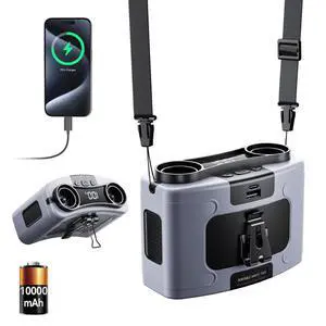 Doublepow 10000mAh Portable Waist Fan, Personal Dual Waist Fan, Clip On Belt Hanging Neck, Dual Motor 20H&10 Speed 16000RPM Strong Airflow, USB Rechargeable Fans, for Outdoor Work Travel(K60-Gray) Doublepow 10000mAh Portable Waist Fan, Personal Dual Waist Fan, Clip On Belt Hanging Neck, Dual Motor 20H&10 Speed 16000RPM Strong Airflow, USB Rechargeable Fans, for Outdoor Work Travel(K60-Gray)