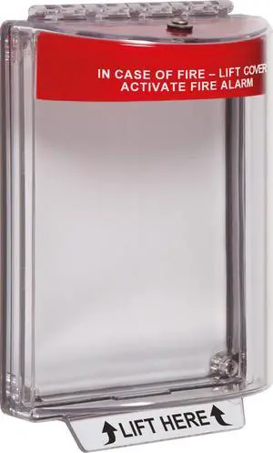 Safety Technology International, Inc. -13010FR Universal Stopper®, Flush Mount and Fire label, Indoor/Outdoor Protective Polycarbonate Cover for Pull Stations or Call Points, Red Safety Technology International, Inc. -13010FR Universal Stopper®, Flush Mount and Fire label, Indoor/Outdoor Protective Polycarbonate Cover for Pull Stations or Call Points, Red