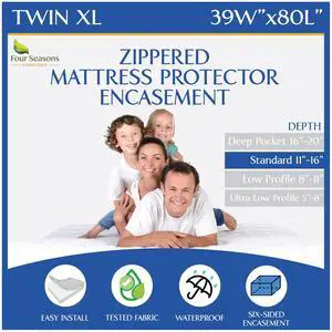 Twin Extra Long (XL) Mattress Protector Zippered Bed Bug Waterproof Encasement Hypoallergenic Premium Quality Cover Protects Against Dust Allergies White Twin Extra Long (XL) Mattress Protector Zippered Bed Bug Waterproof Encasement Hypoallergenic Premium Quality Cover Protects Against Dust Allergies White
