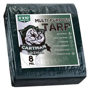8x10Ft Multipurpose Waterproof Poly Tarp Cover 8 Mil, Green 8x10Ft Multipurpose Waterproof Poly Tarp Cover 8 Mil, Green