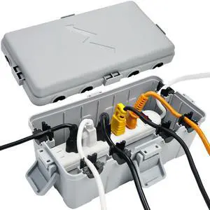 Medium Outdoor Electrical Box(10.6x5.5x4.5inch),IP54 Waterproof Extension Cord Cover w/6 Cable Entry,Weatherproof Connection Box Protect Power Strip,Timer,Plug,Holiday Lights,Grey Medium Outdoor Electrical Box(10.6x5.5x4.5inch),IP54 Waterproof Extension Cord Cover w/6 Cable Entry,Weatherproof Connection Box Protect Power Strip,Timer,Plug,Holiday Lights,Grey