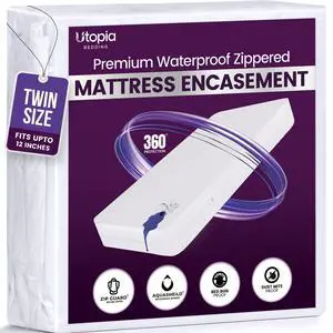 Premium Waterproof Zippered Mattress Protector Twin Size, 12" Depth Premium Waterproof Zippered Mattress Protector Twin Size, 12" Depth