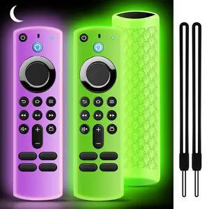(2 Pack) Silicone Protective Remote Cover Compatible with TVStick, HD, 3rd Gen, 4K Remote Controls, Anti-Slip Remote Control Case with Lanyard(Glow Green&Glow Purple) (2 Pack) Silicone Protective Remote Cover Compatible with TVStick, HD, 3rd Gen, 4K Remote Controls, Anti-Slip Remote Control Case with Lanyard(Glow Green&Glow Purple)