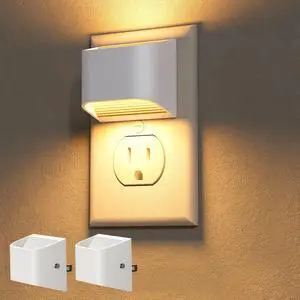 Plug in Night Light, Auto Brightness Sensor Night Light, 3000K Warm White, Ultra-Slim Wall Light for Hallway Bathroom Bedroom Stairs, White, 2 Pack Plug in Night Light, Auto Brightness Sensor Night Light, 3000K Warm White, Ultra-Slim Wall Light for Hallway Bathroom Bedroom Stairs, White, 2 Pack