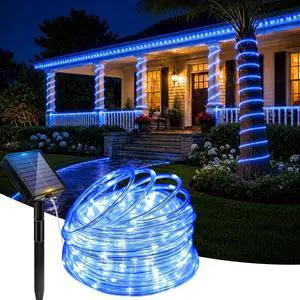 Solar Rope Lights, 1Pack 33FT 100 LED Solar Fairy Lights with 8 Lighting Modes, IP65 Waterproof Strip Light Outdoor for Garden Yard Patio Deck Fence Tree Party Halloween Decoration, Blue Solar Rope Lights, 1Pack 33FT 100 LED Solar Fairy Lights with 8 Lighting Modes, IP65 Waterproof Strip Light Outdoor for Garden Yard Patio Deck Fence Tree Party Halloween Decoration, Blue