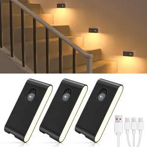 Rechargeable Night Light, Wireless Stair Lights Indoor, Warm White Motion Sensor Light Indoor, Stick-Anywhere, Battery Powered Night Light for Hallway, Stairway, Bathroom, Bedroom, 3 Pack Rechargeable Night Light, Wireless Stair Lights Indoor, Warm White Motion Sensor Light Indoor, Stick-Anywhere, Battery Powered Night Light for Hallway, Stairway, Bathroom, Bedroom, 3 Pack