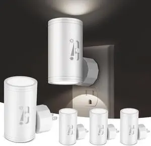 4 Pack LED Wall Plug-in Night Light with Dusk to Dawn Sensor, 5000K Daylight White, Dimmable 0-300LM, Adjustable Rotating Lamp for Bedroom, Bathroom, Kitchen, Hallway (Auto On/Off, Wall Outlet) 4 Pack LED Wall Plug-in Night Light with Dusk to Dawn Sensor, 5000K Daylight White, Dimmable 0-300LM, Adjustable Rotating Lamp for Bedroom, Bathroom, Kitchen, Hallway (Auto On/Off, Wall Outlet)