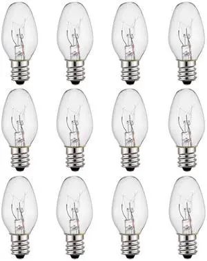 C7 Night Light Bulb 4 Watt,E12 Candelabra Base,15 Lumens,Small Light Bulb,Night Light Replacement Bulbs,Clear, Soft White - 12 Pack C7 Night Light Bulb 4 Watt,E12 Candelabra Base,15 Lumens,Small Light Bulb,Night Light Replacement Bulbs,Clear, Soft White - 12 Pack