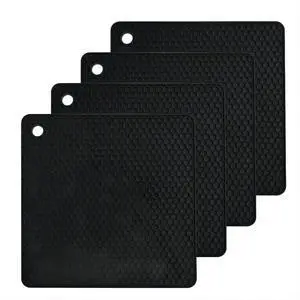Silicone Trivets Mats Set, Silicone Hot Pads Pot Mat for Countertop, Trivet Pads Heat Resistant, Table Placemats, Square Small Drying Mats, 4 Pack, Black Trivets Silicone Trivets Mats Set, Silicone Hot Pads Pot Mat for Countertop, Trivet Pads Heat Resistant, Table Placemats, Square Small Drying Mats, 4 Pack, Black Trivets