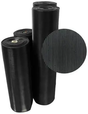 Fine Rib Corrugated Rubber Floor Mat - 1/8" x 3ft x 4ft Black Fine Rib Corrugated Rubber Floor Mat - 1/8" x 3ft x 4ft Black