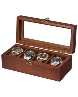 4 Slot Wooden Watch Display Case With Glass Lid, Organizer 4 Slot Wooden Watch Display Case With Glass Lid, Organizer