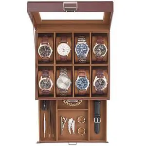 Watch Case, 8 Slot Mens Watch Box with Drawer -Espresso Watch Case, 8 Slot Mens Watch Box with Drawer -Espresso