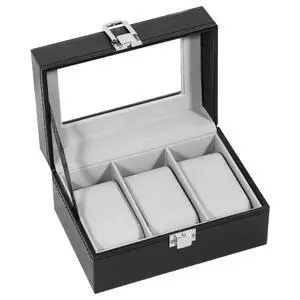 3-Slot Watch Box, PU Leather Watch Case with Glass Lid 3-Slot Watch Box, PU Leather Watch Case with Glass Lid