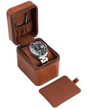 Single Watch Travel Case for Men, Portable Watch Holder -Brown Single Watch Travel Case for Men, Portable Watch Holder -Brown