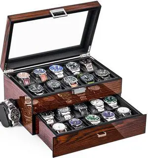 High-End Watch Case, 20-Slot Watch Box Organizer Large Glass Lid High-End Watch Case, 20-Slot Watch Box Organizer Large Glass Lid