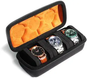 3 slots watch case for travel and storage, hard Watch Roll Organizer holder for Men and Women with microfiber lining 3 slots watch case for travel and storage, hard Watch Roll Organizer holder for Men and Women with microfiber lining