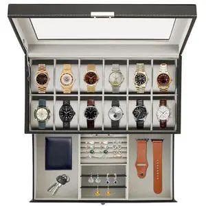 12 Slots Watch Case with Lockable Watch Jewelry Box for Women Men 12 Slots Watch Case with Lockable Watch Jewelry Box for Women Men