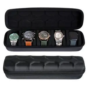 Hard watch box organizer for men or Women 5 watch travel case Portable Storage watch display holder for Wristwatches and Smart Watches up to 55mm (BLACK 5 SLOT) Hard watch box organizer for men or Women 5 watch travel case Portable Storage watch display holder for Wristwatches and Smart Watches up to 55mm (BLACK 5 SLOT)