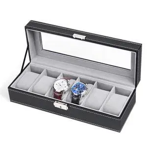 6 Slots Watch Box Organizer for Men, Black Watch Holder Display Case 6 Slots Watch Box Organizer for Men, Black Watch Holder Display Case