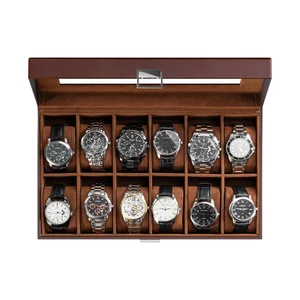 Watch Box Organizer, 12 Slot Watch Display Case, Brown Watch Box Organizer, 12 Slot Watch Display Case, Brown