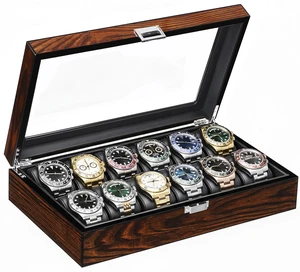 Watch Case, 12-Slot Watch Box Organizer with Large Glass Lid Watch Case, 12-Slot Watch Box Organizer with Large Glass Lid