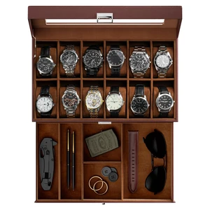 Watch Box, 12 Slot Watch Case for Men with Drawer, Espresso Watch Box, 12 Slot Watch Case for Men with Drawer, Espresso