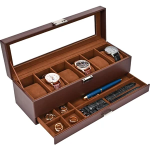 Watch Box, 6 Slot Watch Display Case with Drawer -Espresso Watch Box, 6 Slot Watch Display Case with Drawer -Espresso