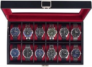 Watch Case for Men, 12 Slot Display Box with Large Glass Lid Watch Case for Men, 12 Slot Display Box with Large Glass Lid
