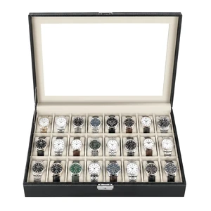 Watch Box 24 Slots, Elegant Watch Display Case Glass Top (Beige) Watch Box 24 Slots, Elegant Watch Display Case Glass Top (Beige)