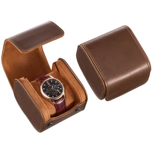 Watch Travel Case, Single PU Leather Watch Roll Box for Men, Brown Watch Travel Case, Single PU Leather Watch Roll Box for Men, Brown