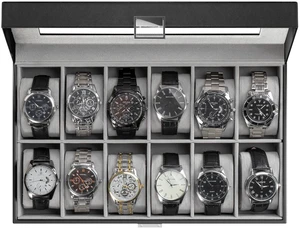 Watch Box Organizer, 12 Slot Watch Display Case, Black Watch Box Organizer, 12 Slot Watch Display Case, Black