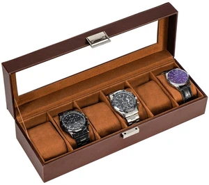 Watch Box, 6 Slot Mens Watch Display Case, Espresso Watch Box, 6 Slot Mens Watch Display Case, Espresso