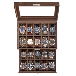 Watch Box, 20-Slot Watch Case Organizer, Coffee Brown Watch Box, 20-Slot Watch Case Organizer, Coffee Brown