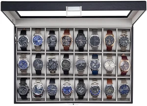 Watch Box for Men, 24 Slot Display Case with Real Glass Lid Watch Box for Men, 24 Slot Display Case with Real Glass Lid
