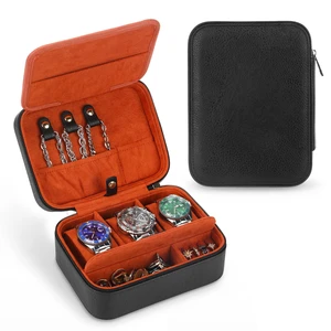 3-Slot Watch Box for Men Watch Travel Case with Compartments Jewelry Storage Organizer Gift for Father Day Husband(Black- Brown) 3-Slot Watch Box for Men Watch Travel Case with Compartments Jewelry Storage Organizer Gift for Father Day Husband(Black- Brown)