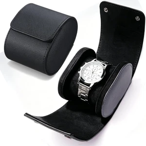 Watch Travel Case for Men & Women, Premium Leather Single Watch Storage Organizer with Soft Compressible Pillow, Portable Watch Holder for Travel, Home, Display & Protection, Black, 1 Slot Watch Travel Case for Men & Women, Premium Leather Single Watch Storage Organizer with Soft Compressible Pillow, Portable Watch Holder for Travel, Home, Display & Protection, Black, 1 Slot