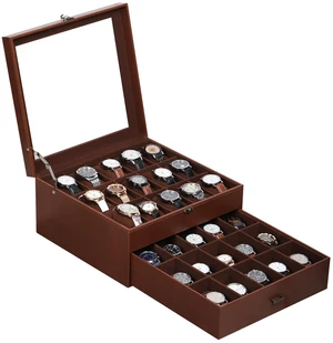 Watch Box Organizer with Glass Top & Lockable Drawer,2 Layers Holds 30 Watches & Jewelry,Large Storage for Men & Women,PU Leather with Soft Interior,Gift for Home Office Desk,Coffee,MKAW-123 Watch Box Organizer with Glass Top & Lockable Drawer,2 Layers Holds 30 Watches & Jewelry,Large Storage for Men & Women,PU Leather with Soft Interior,Gift for Home Office Desk,Coffee,MKAW-123